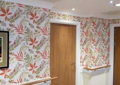 Floral wallpaper in retirement home