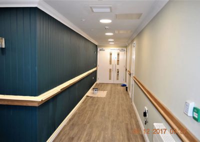 blue wooden panelled wall
