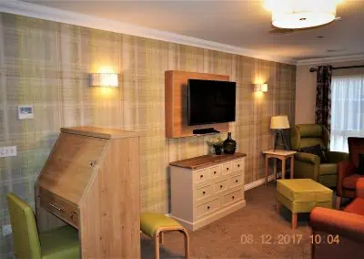 tv room with green styling